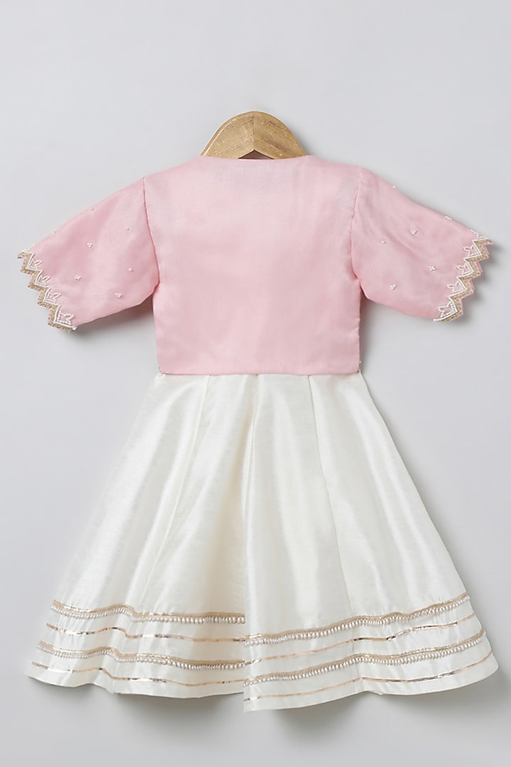 White Raw Silk & Organza Hand Embroidered Jacket Dress For Girls by BYB PREMIUM at Pernia's Pop Up Shop