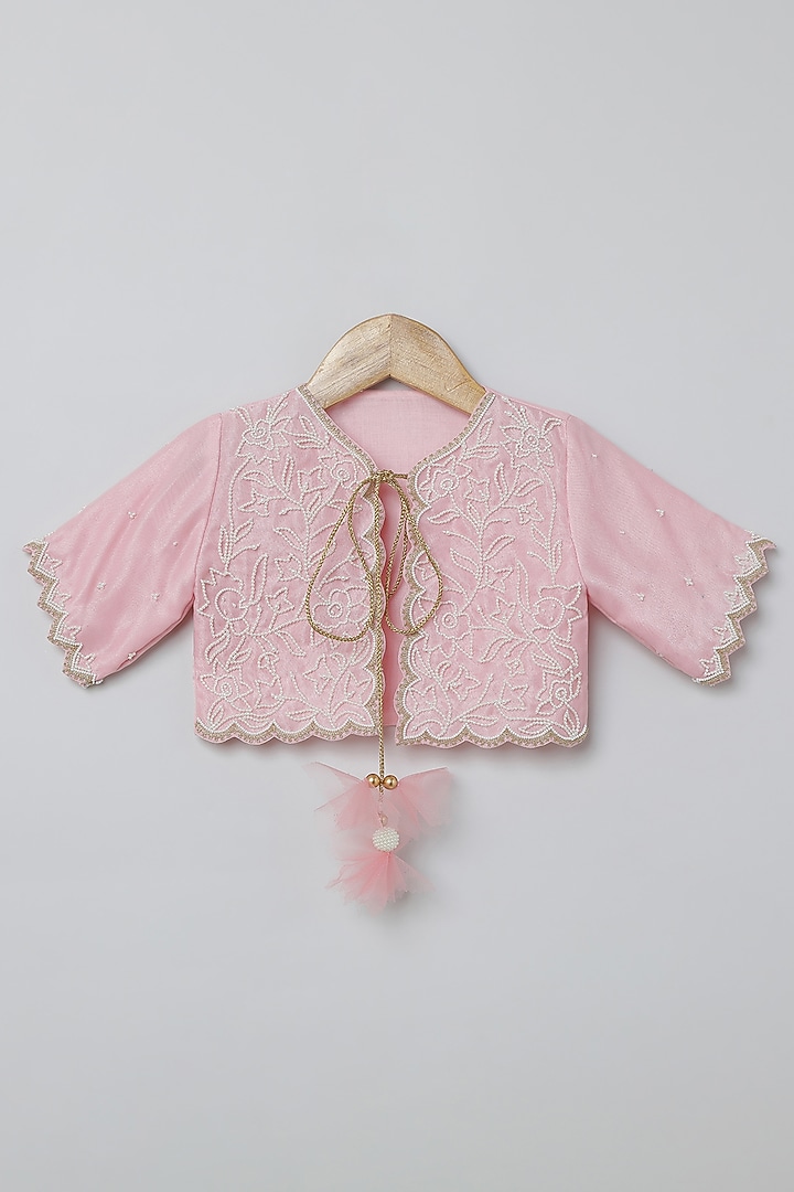 White Raw Silk & Organza Hand Embroidered Jacket Dress For Girls by BYB PREMIUM at Pernia's Pop Up Shop