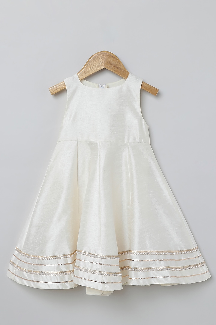 White Raw Silk & Organza Hand Embroidered Jacket Dress For Girls by BYB PREMIUM at Pernia's Pop Up Shop