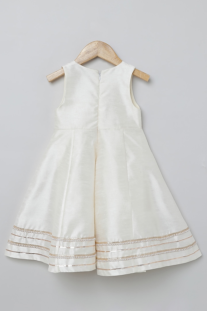 White Raw Silk & Organza Hand Embroidered Jacket Dress For Girls by BYB PREMIUM at Pernia's Pop Up Shop