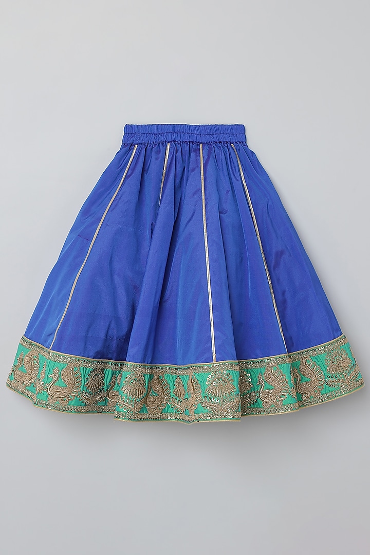 Royal Blue & Green Silk Zari Hand Embroidered Lehenga Set For Girls by BYB PREMIUM at Pernia's Pop Up Shop