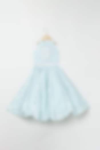 Ice Blue Chanderi Mirror Embroidered Lehenga Set For Girls by BYB PREMIUM at Pernia's Pop Up Shop