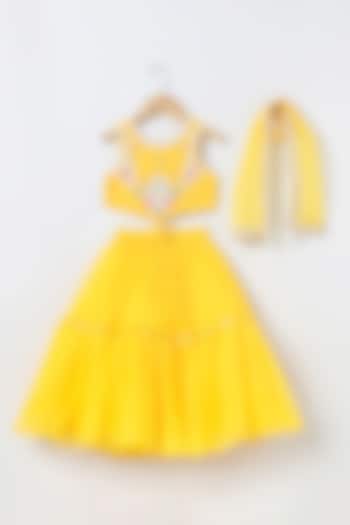Yellow Chiffon Lehenga Set For Girls by BYB PREMIUM at Pernia's Pop Up Shop
