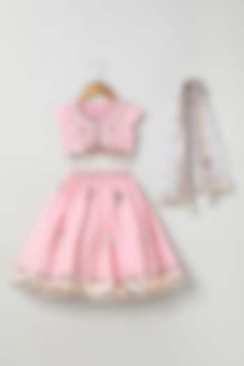Baby Pink Chanderi Embroidered Lehenga Set For Girls by BYB PREMIUM at Pernia's Pop Up Shop