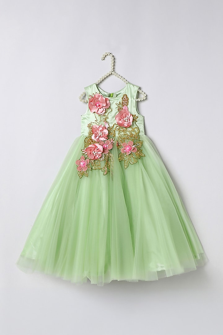 Sea Green Tulle Embroidered Dress For Girls by BYB PREMIUM at Pernia's Pop Up Shop