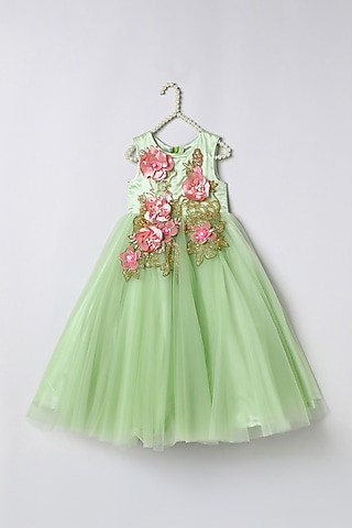 Sea Green Tulle Embroidered Dress For Girls by BYB PREMIUM