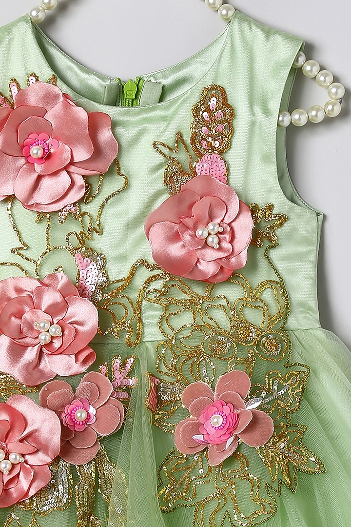 Sea Green Tulle Embroidered Dress For Girls by BYB PREMIUM at Pernia's Pop Up Shop