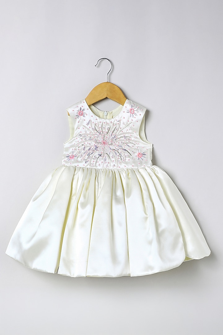 Ivory Satin Embroidered Dress For Girls by BYB PREMIUM at Pernia's Pop Up Shop