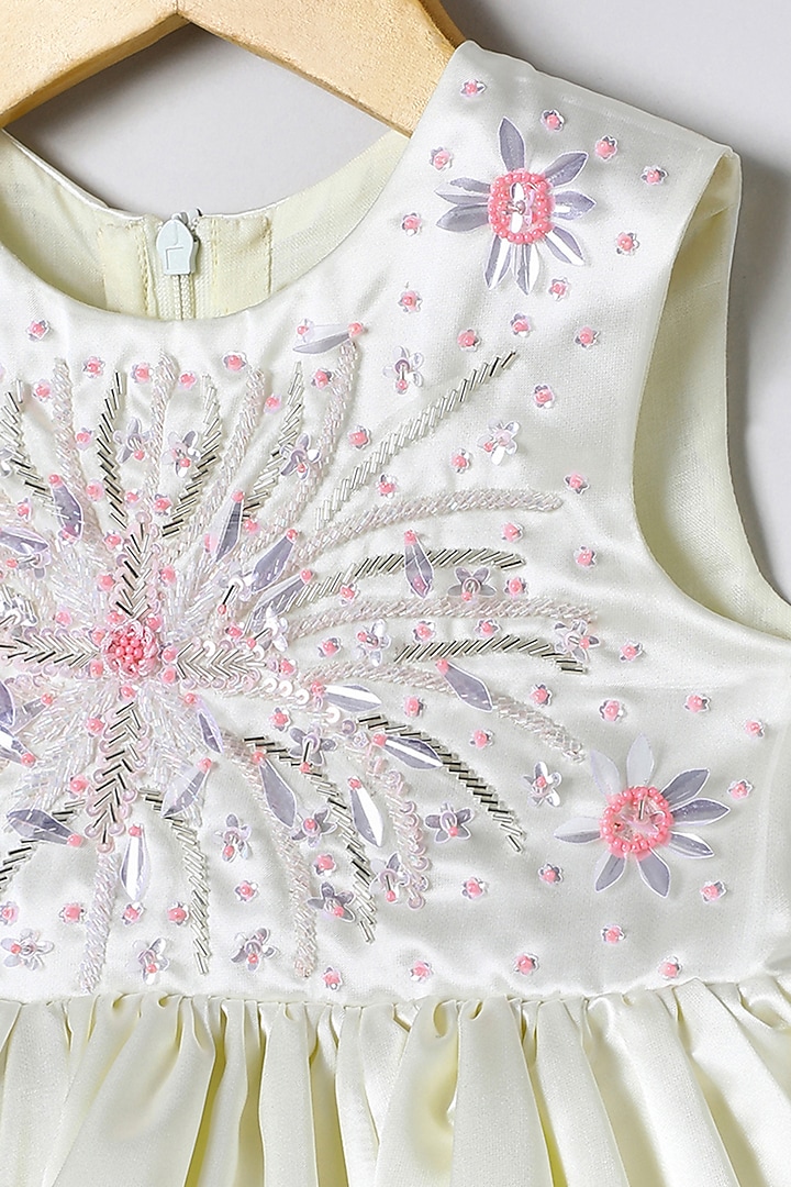 Ivory Satin Embroidered Dress For Girls by BYB PREMIUM at Pernia's Pop Up Shop