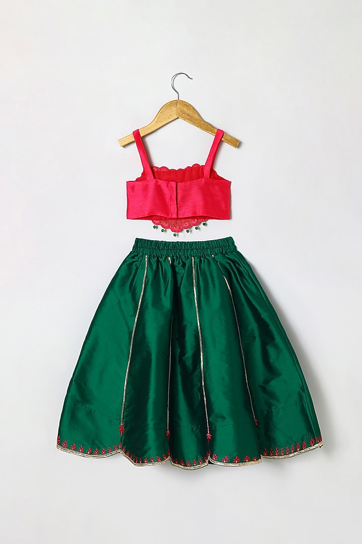 Green Taffeta Embroidered Lehenga Set For Girls by BYB PREMIUM at Pernia's Pop Up Shop