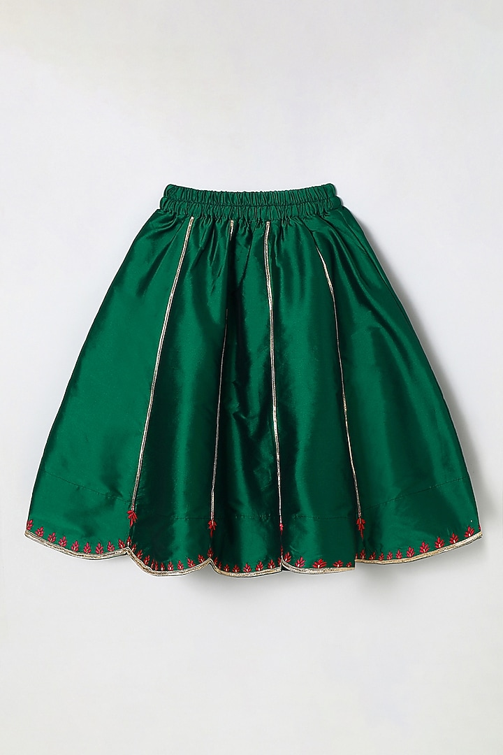 Green Taffeta Embroidered Lehenga Set For Girls by BYB PREMIUM at Pernia's Pop Up Shop