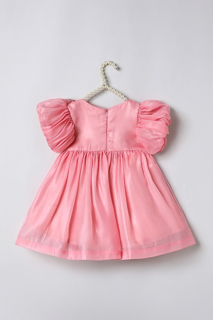 Peach Pink Tissue Embroidered Dress For Girls by BYB PREMIUM at Pernia's Pop Up Shop