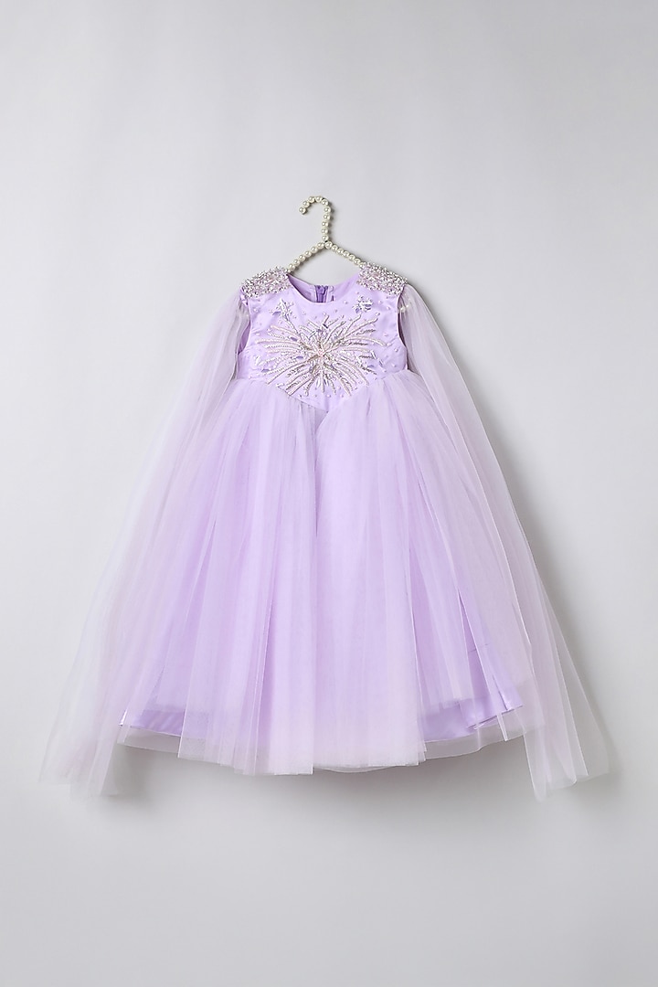 Lavender Tulle Embroidered Dress For Girls by BYB PREMIUM at Pernia's Pop Up Shop