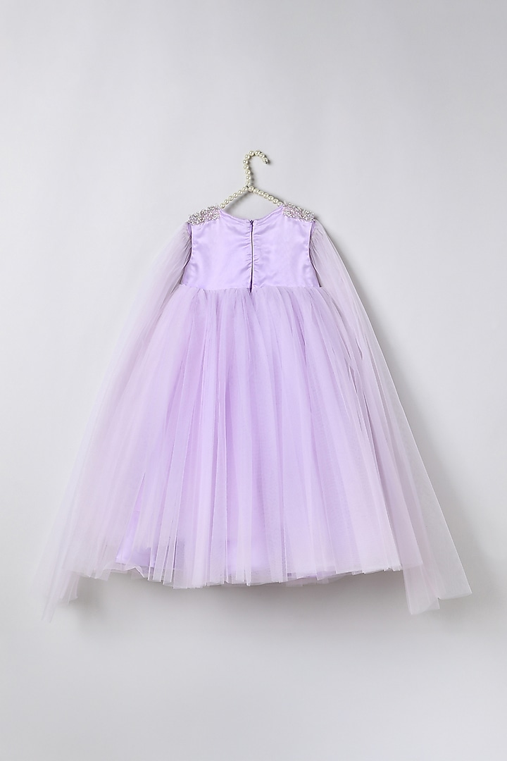 Lavender Tulle Embroidered Dress For Girls by BYB PREMIUM at Pernia's Pop Up Shop