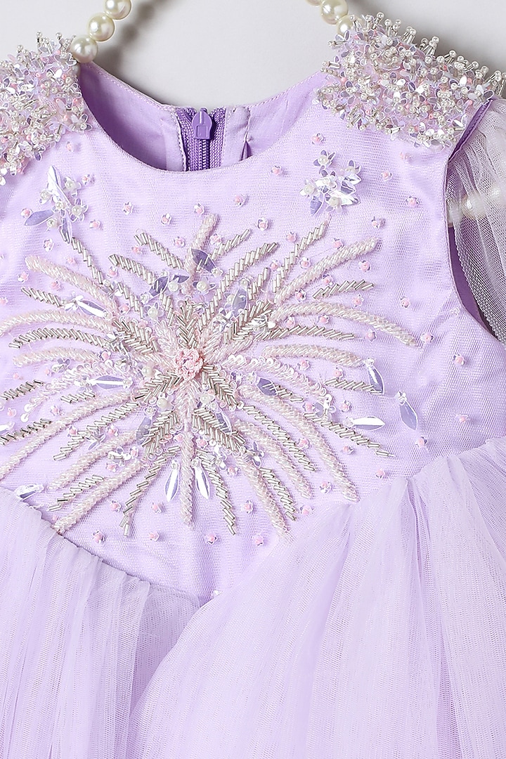 Lavender Tulle Embroidered Dress For Girls by BYB PREMIUM at Pernia's Pop Up Shop