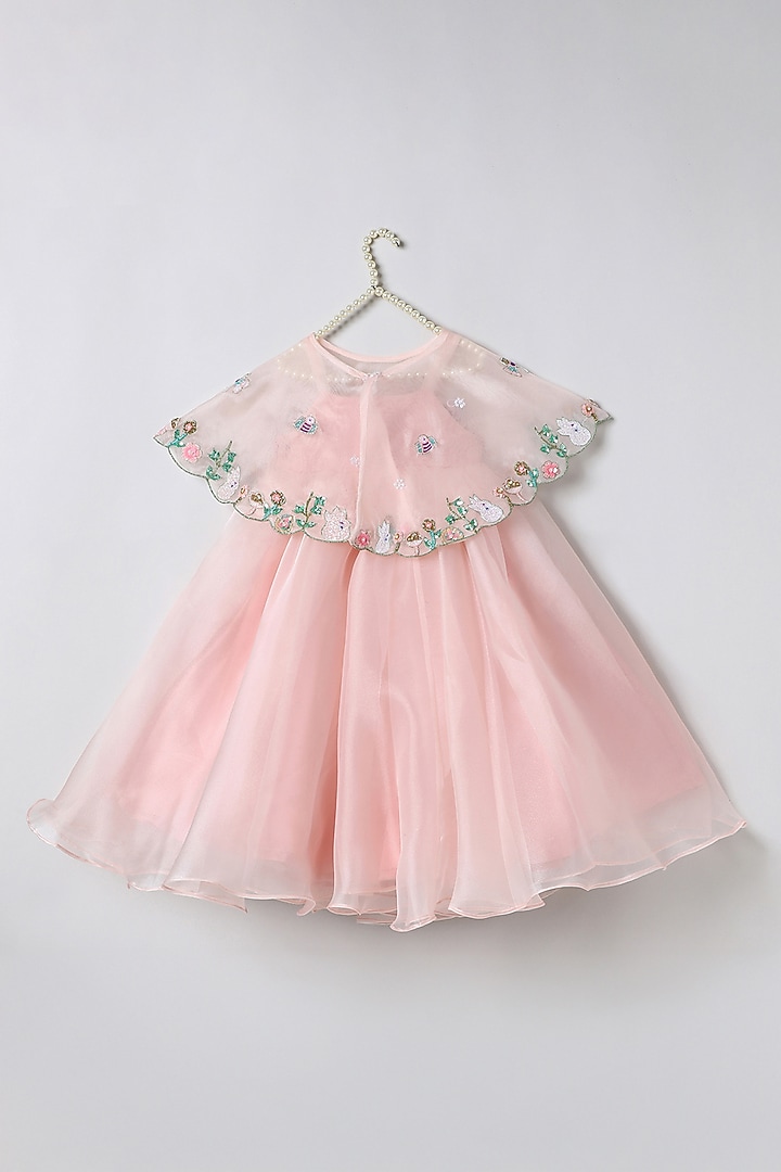 Dusty Pink Organza Embroidered Dress For Girls by BYB PREMIUM at Pernia's Pop Up Shop