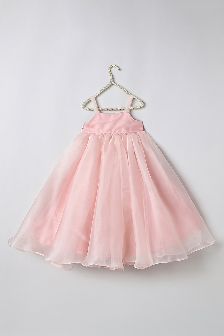 Dusty Pink Organza Embroidered Dress For Girls by BYB PREMIUM at Pernia's Pop Up Shop