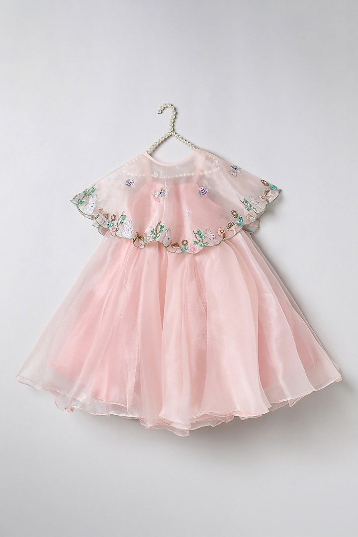 Dusty Pink Organza Embroidered Dress For Girls by BYB PREMIUM at Pernia's Pop Up Shop