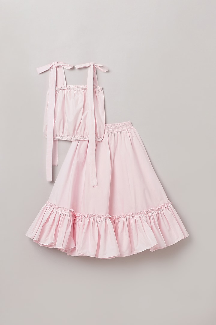 Baby Pink Cotton Poplin Skirt Set For Girls by BYB PREMIUM