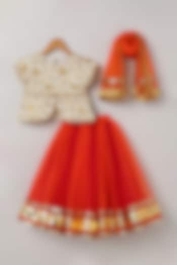 Orange Tulle Lehenga Set For Girls by BYB PREMIUM