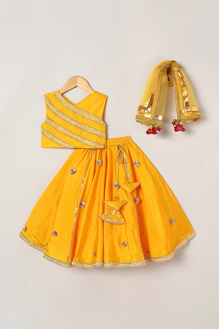 Yellow Art Silk Lehenga Set For Girls by BYB PREMIUM