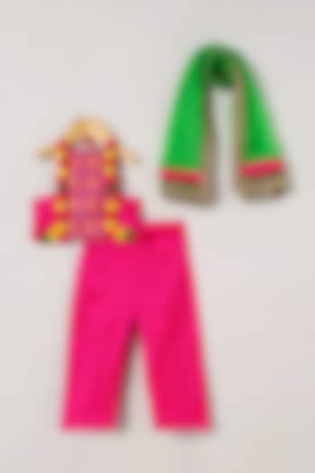 Fuschia Art Matka Silk Pant Set For Girls by BYB PREMIUM