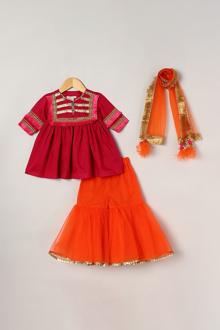 Orange Tulle Sharara Set For Girls by BYB PREMIUM at Pernia's Pop Up Shop