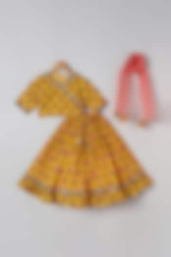Yellow Pure Cotton Printed Lehenga Set For Girls by BYB PREMIUM