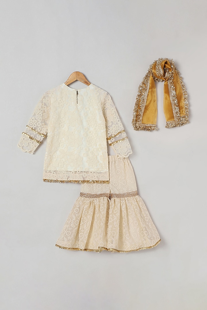 Ivory Organza Embroidered Sharara For Girls by BYB PREMIUM at Pernia's Pop Up Shop