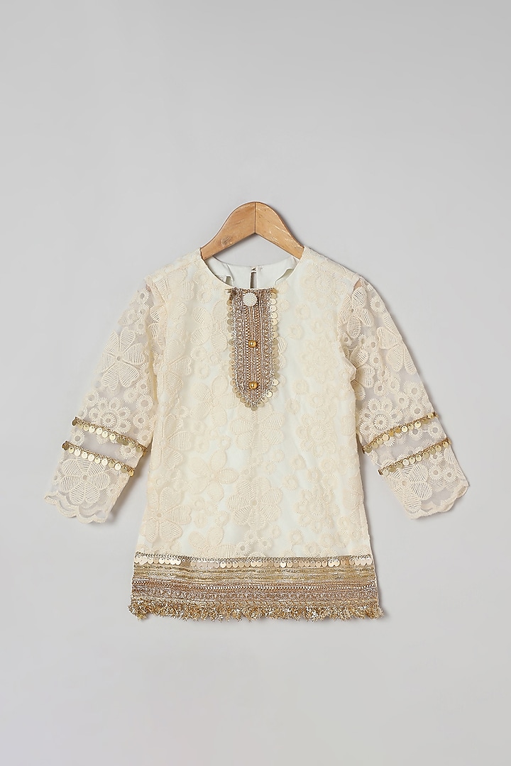 Ivory Organza Embroidered Sharara For Girls by BYB PREMIUM at Pernia's Pop Up Shop