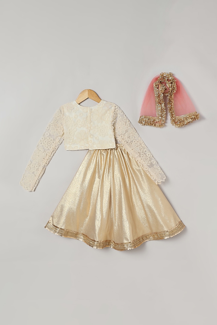 Ivory Organza & Brocade Printed Lehenga Set For Girls by BYB PREMIUM at Pernia's Pop Up Shop
