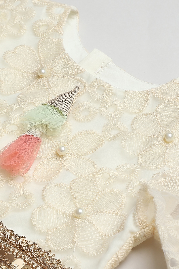 Ivory Organza & Brocade Printed Lehenga Set For Girls by BYB PREMIUM at Pernia's Pop Up Shop
