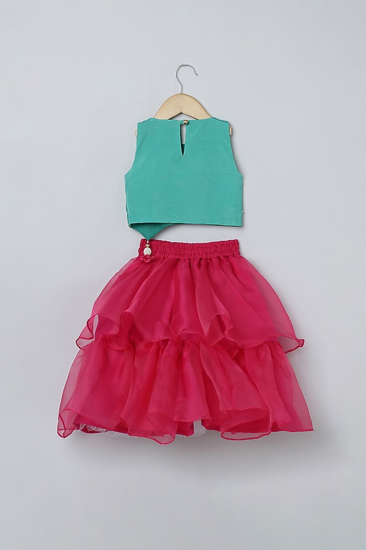 Pink Bangalore Silk & Organza Skirt Set For Girls by BYB PREMIUM at Pernia's Pop Up Shop