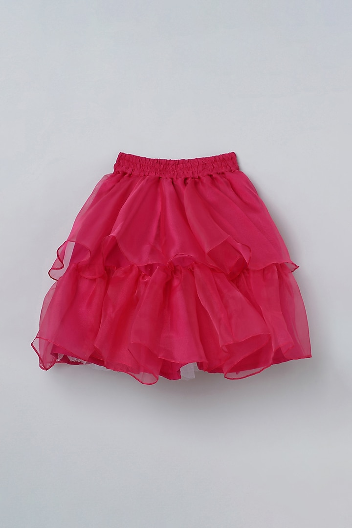Pink Bangalore Silk & Organza Skirt Set For Girls by BYB PREMIUM at Pernia's Pop Up Shop