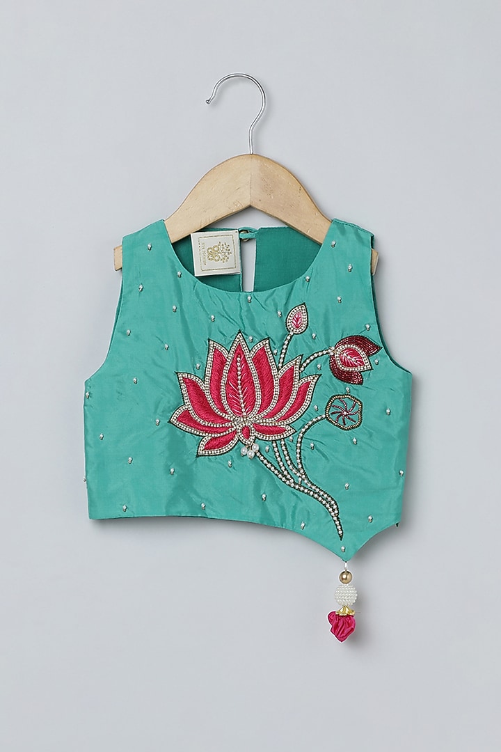Pink Bangalore Silk & Organza Skirt Set For Girls by BYB PREMIUM at Pernia's Pop Up Shop