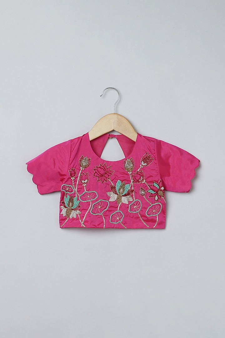 Pink Bangalore Silk & Organza Tiered Skirt Set For Girls by BYB PREMIUM at Pernia's Pop Up Shop