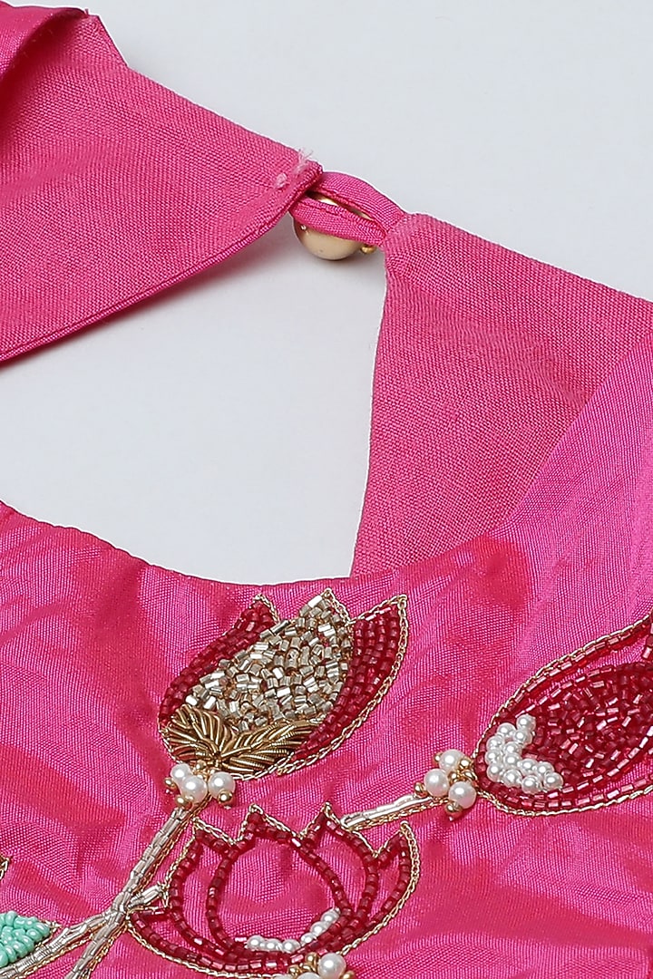 Pink Bangalore Silk & Organza Tiered Skirt Set For Girls by BYB PREMIUM at Pernia's Pop Up Shop