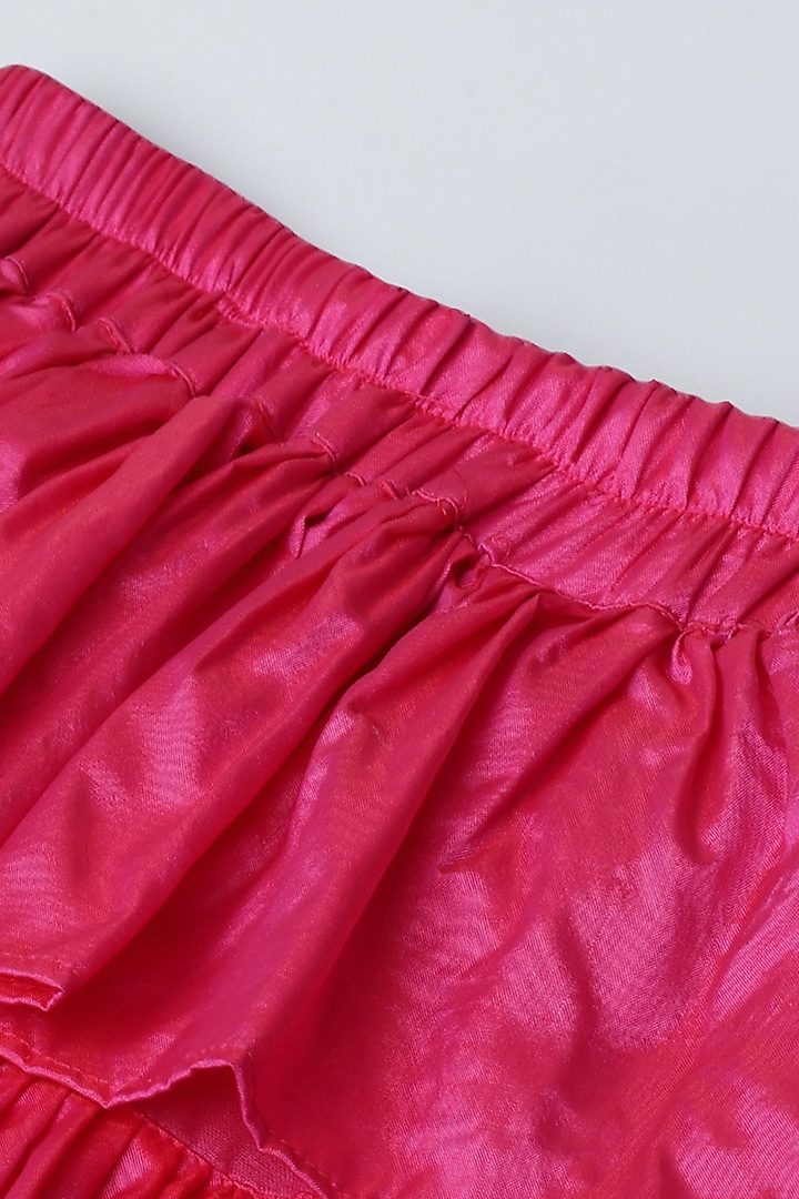 Pink Bangalore Silk & Organza Tiered Skirt Set For Girls by BYB PREMIUM at Pernia's Pop Up Shop