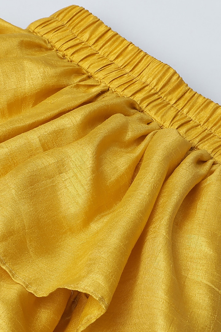 Mustard Velvet & Silk Tiered Skirt Set For Girls by BYB PREMIUM at Pernia's Pop Up Shop