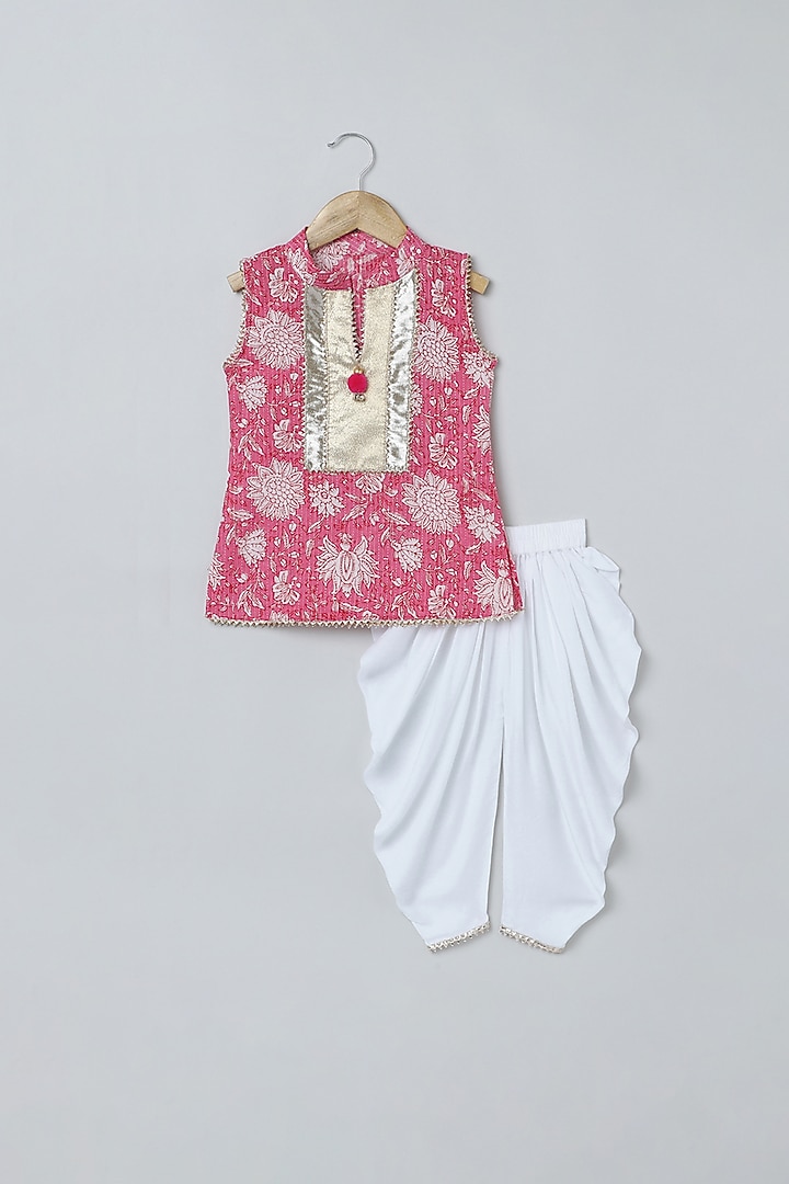 White Pure Cotton Dhoti Set For Girls by BYB PREMIUM at Pernia's Pop Up Shop