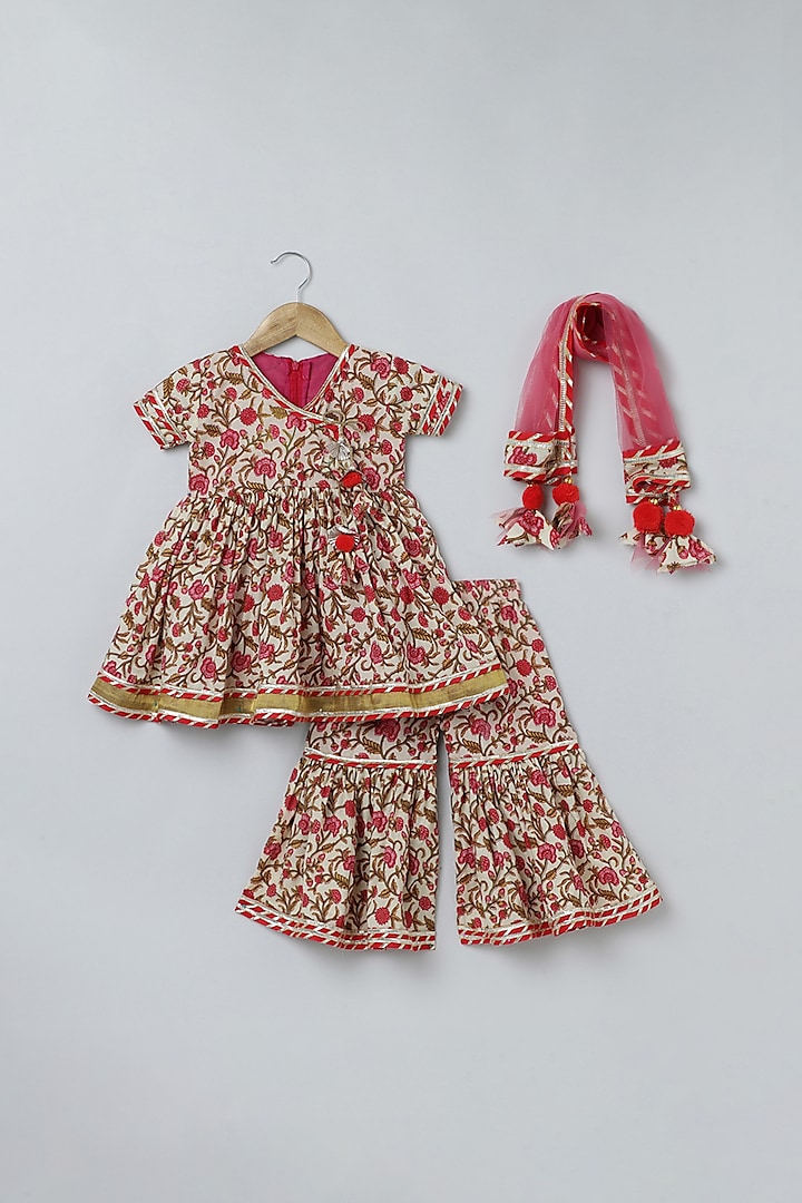 Multi-Colored Pure Cotton Floral Printed Sharara Set For Girls by BYB PREMIUM at Pernia's Pop Up Shop