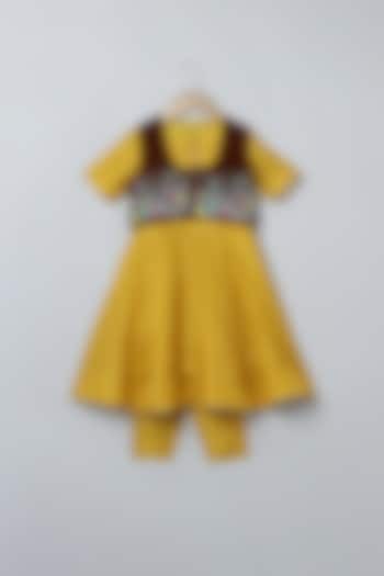 Mustard Yellow Dola Silk & Velvet Anarkali Set For Girls by BYB PREMIUM at Pernia's Pop Up Shop