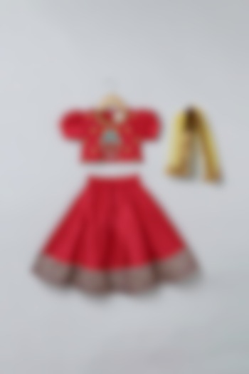 Red Silk Bead Embroidered Lehenga Set For Girls by BYB PREMIUM at Pernia's Pop Up Shop