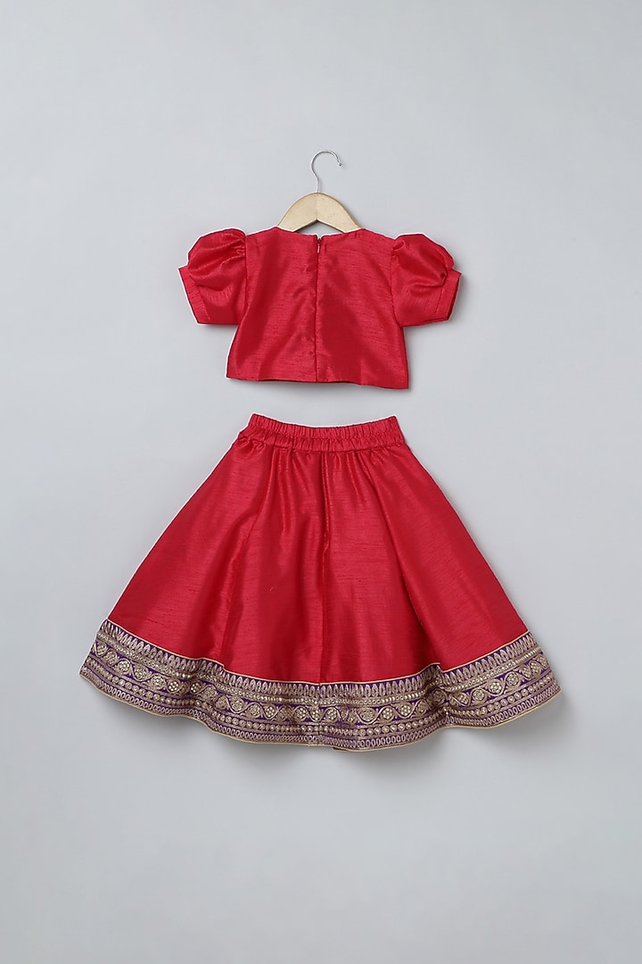 Red Silk Bead Embroidered Lehenga Set For Girls by BYB PREMIUM at Pernia's Pop Up Shop