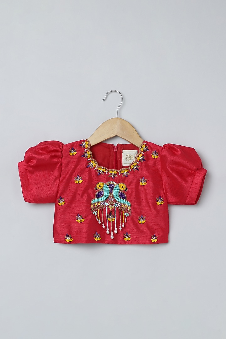 Red Silk Bead Embroidered Lehenga Set For Girls by BYB PREMIUM at Pernia's Pop Up Shop