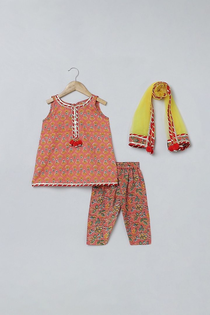 Light Orange Pure Cotton Kurta Set For Girls by BYB PREMIUM at Pernia's Pop Up Shop