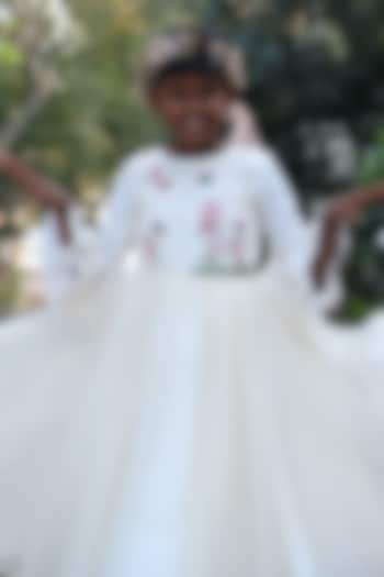 White Organza Hand Embroidered Gown For Girls by BYB PREMIUM