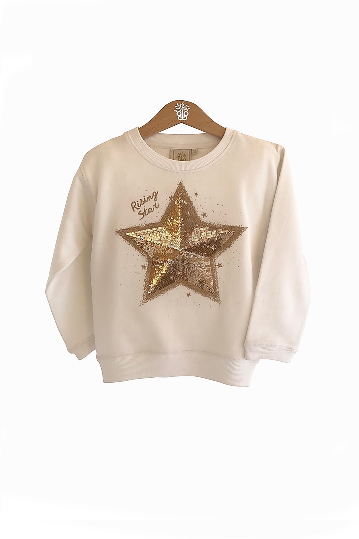 Ivory Hand Embroidered Sweater Top For Girls by BYB PREMIUM