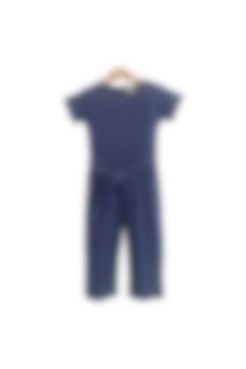 Blue Ribbed Jumpsuit For Girls by BYB PREMIUM