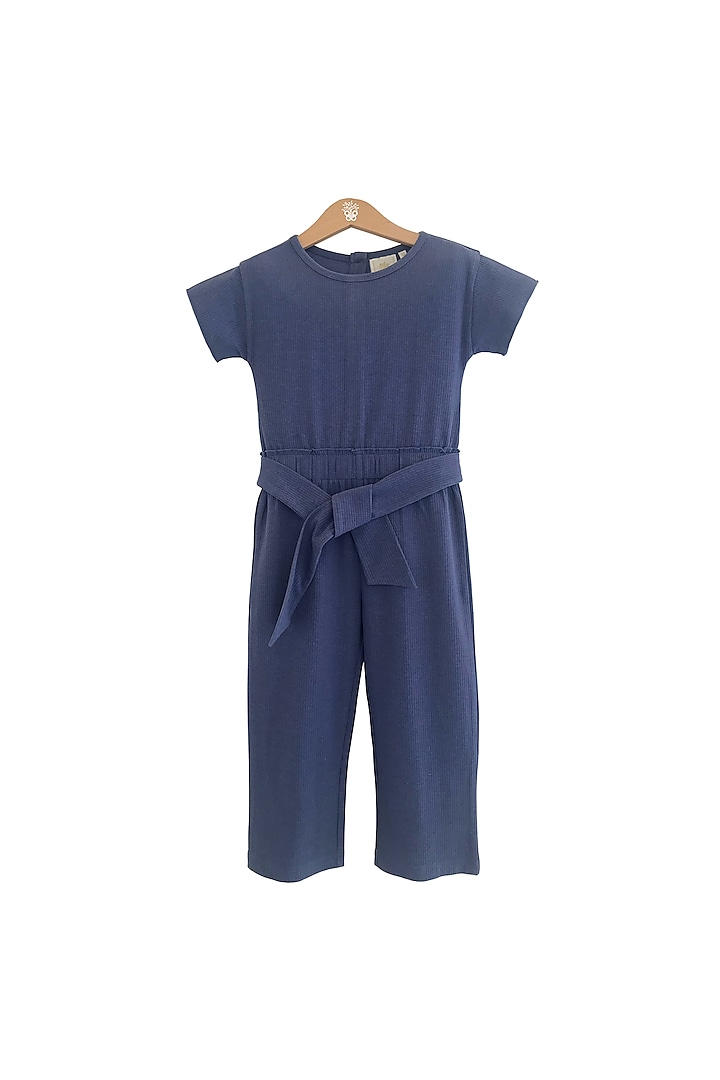 Blue Ribbed Jumpsuit For Girls by BYB PREMIUM